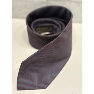 Paul Stuart Classic Necktie Tie Geometric Print Purple Blue Silk - Flawless
